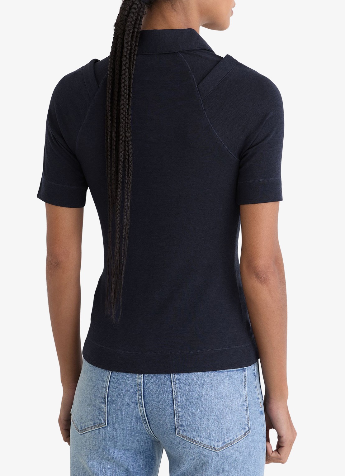 Reiss Shona slim fit polo met cut-out detail - achterkant donkerblauw