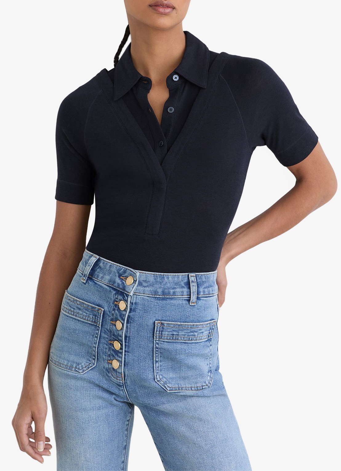 Reiss Shona slim fit polo met cut-out detail - detail 2 donkerblauw