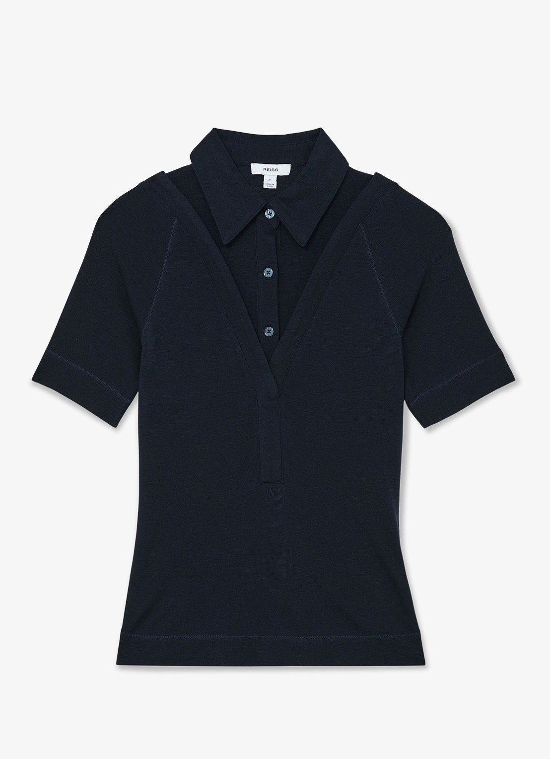 Reiss Shona slim fit polo met cut-out detail - voorkant 5 donkerblauw