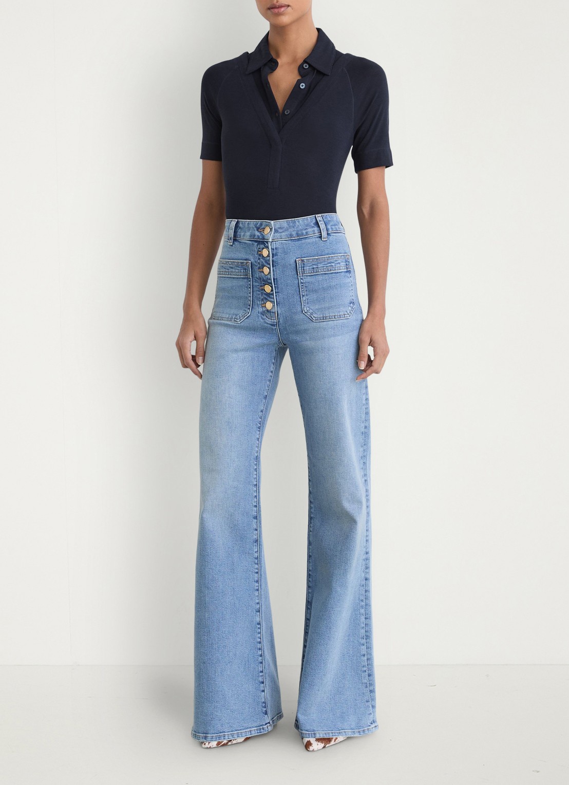Reiss Shona slim fit polo met cut-out detail - voorkant 6 donkerblauw