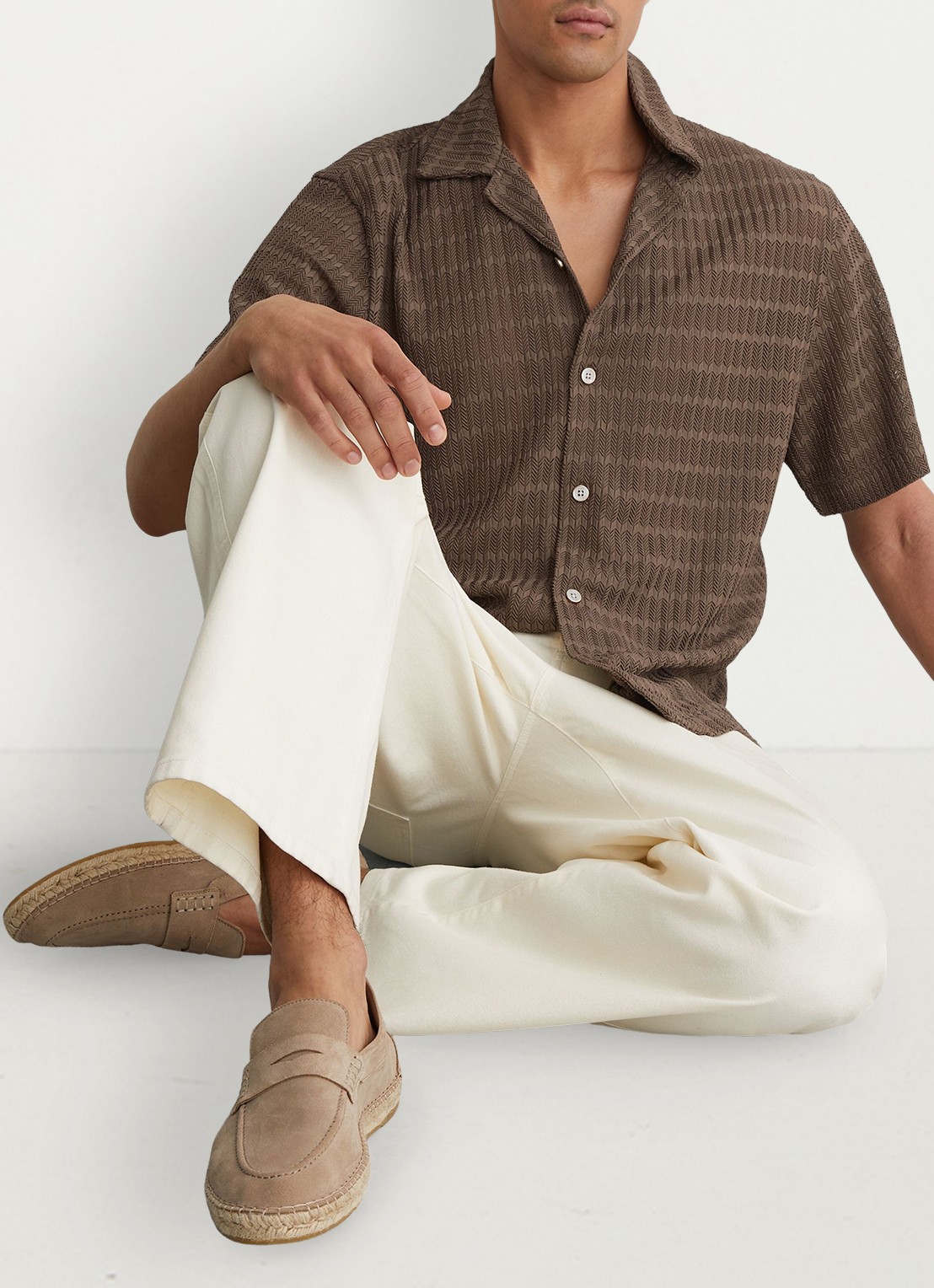 Reiss SID Chevron-Crochet Cuban-Collar Shirt - detail 3 taupe brown / bruin
