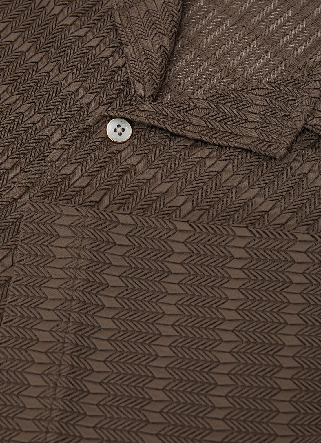 Reiss SID Chevron-Crochet Cuban-Collar Shirt - detail 4 taupe brown / bruin