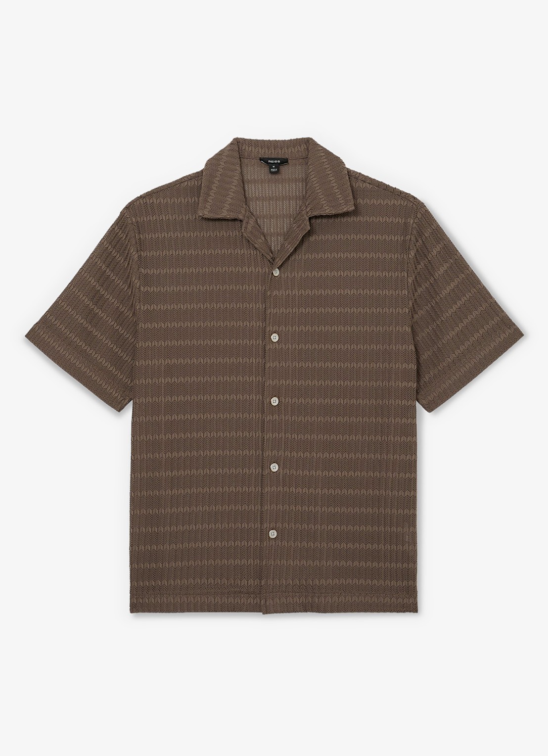Reiss SID Chevron-Crochet Cuban-Collar Shirt - voorkant 5 taupe brown / bruin