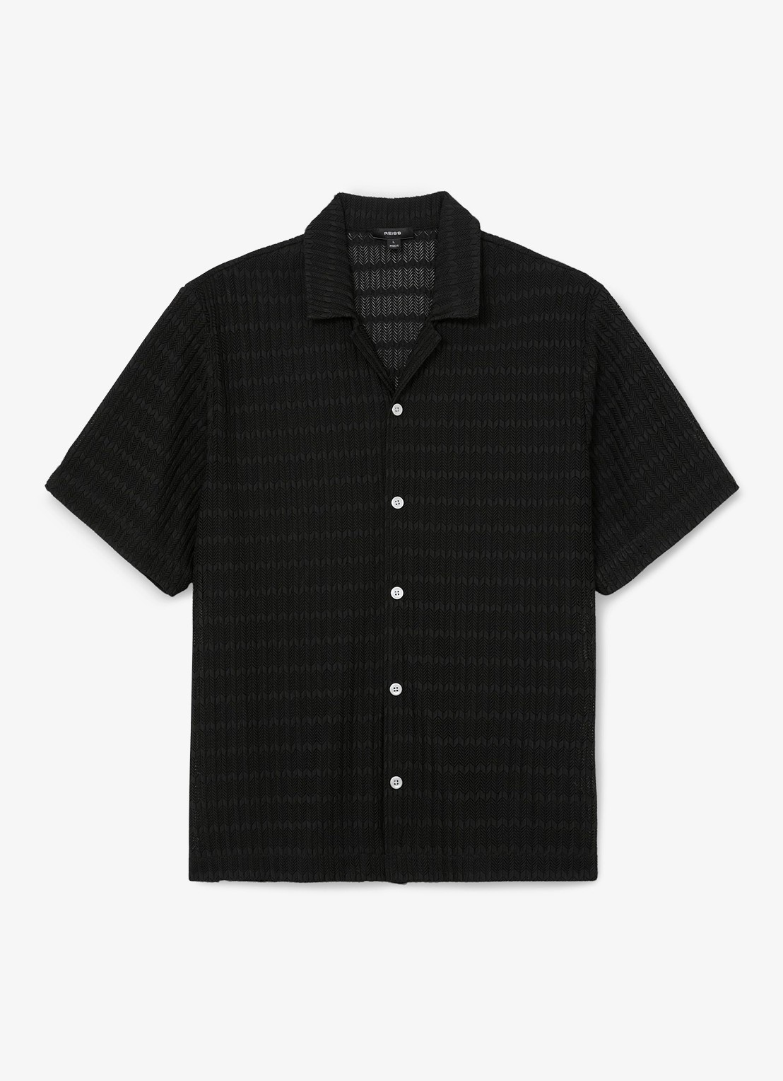 Reiss SID Chevron-Crochet Cuban-Collar Shirt - voorkant black / zwart