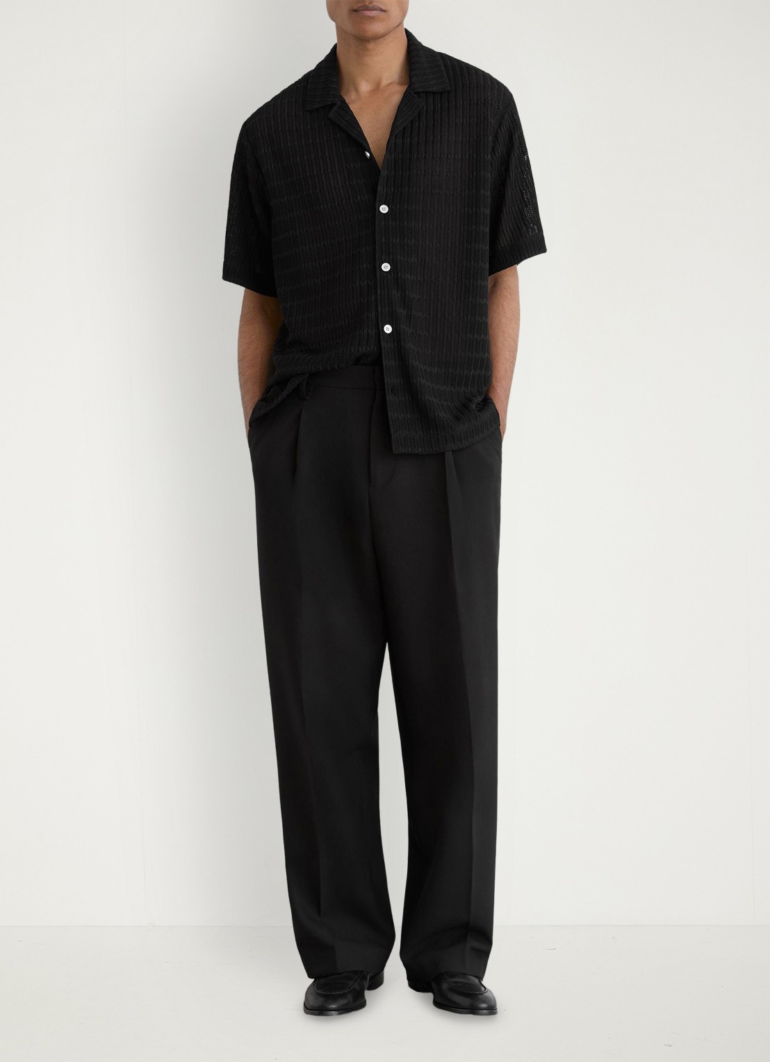 Reiss SID Chevron-Crochet Cuban-Collar Shirt - voorkant 2 black / zwart
