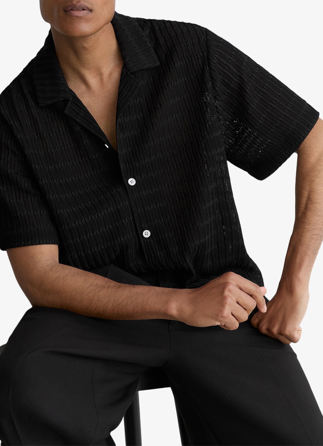 Reiss Sid regular fit overhemd met opengebreid dessin - detail 3 black / zwart