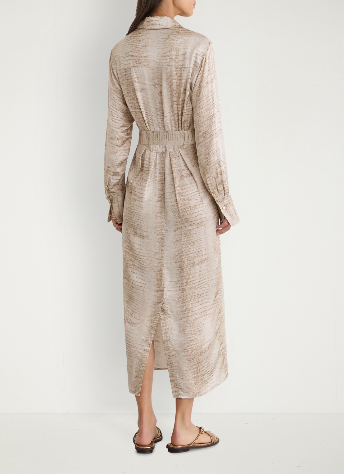 Reiss Sienna midi blousejurk met slangenprint en ceintuur - achterkant 7 neutral / beige