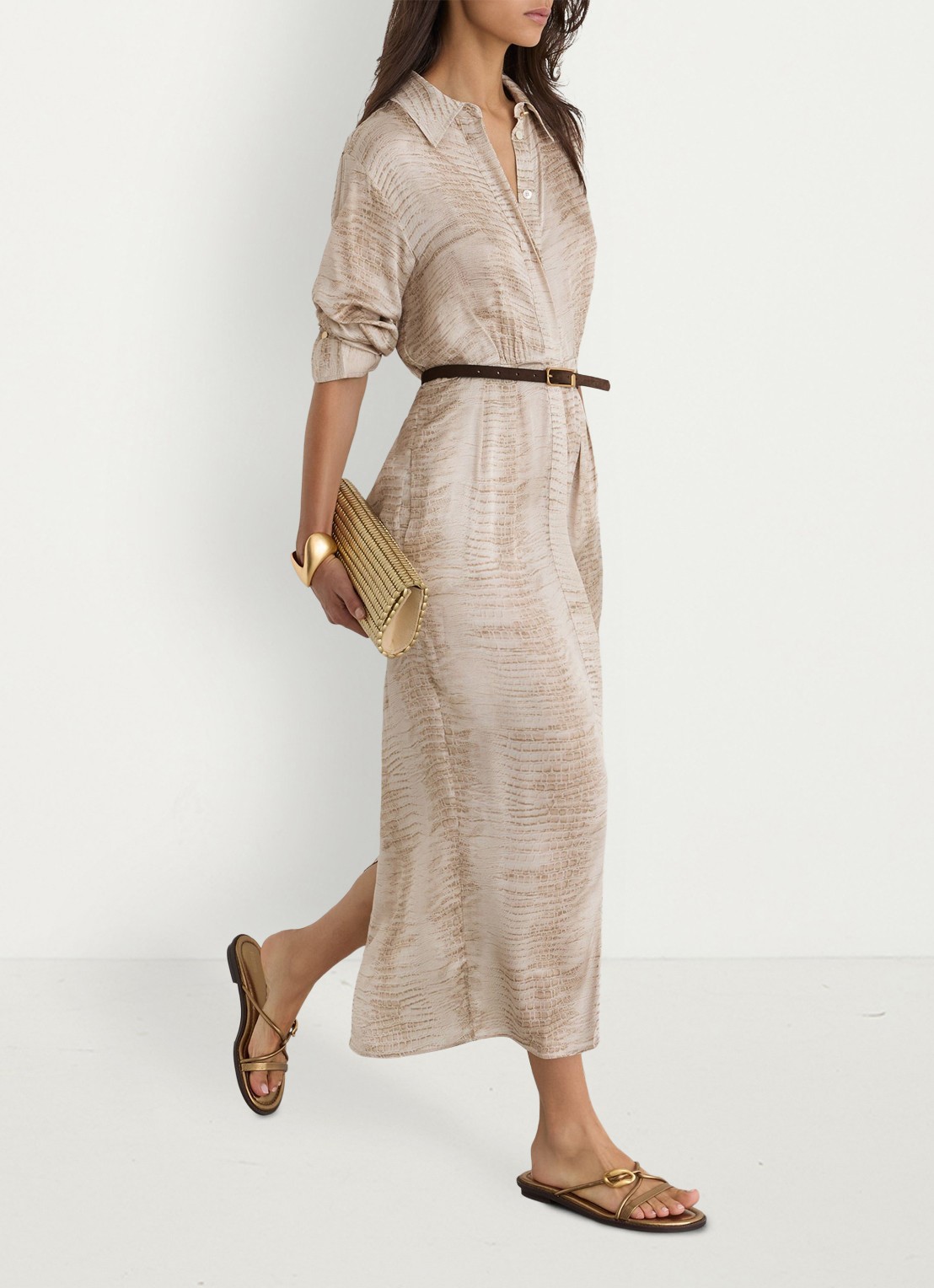 Reiss Sienna midi blousejurk met slangenprint en ceintuur - detail 5 neutral / beige