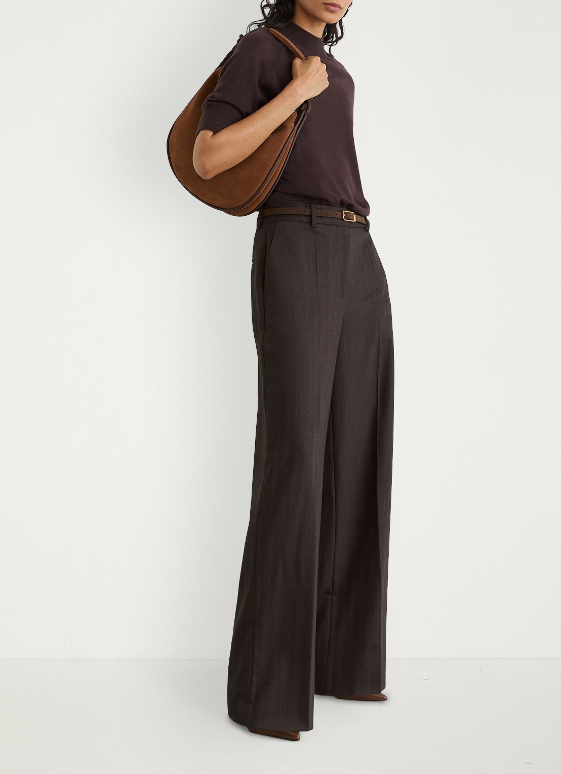 Reiss Sienna top in wolblend met opstaande kraag - voorkant 5 donkerbruin