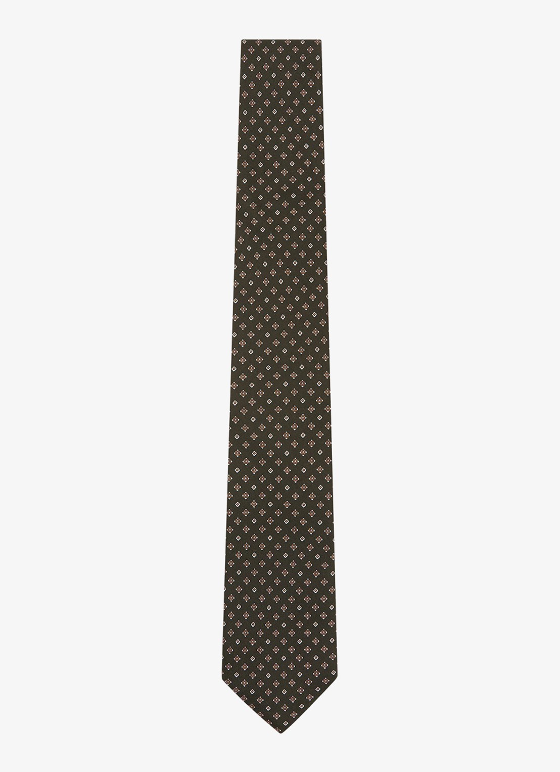 Reiss Silvio stropdas van zijde met print - voorkant khaki
