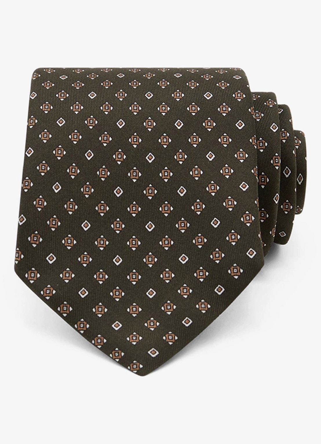 Reiss Silvio stropdas van zijde met print - voorkant 2 khaki