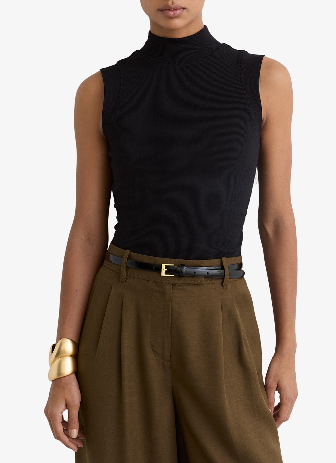 Reiss Simon ribgebreide top met opstaande kraag - detail black / zwart