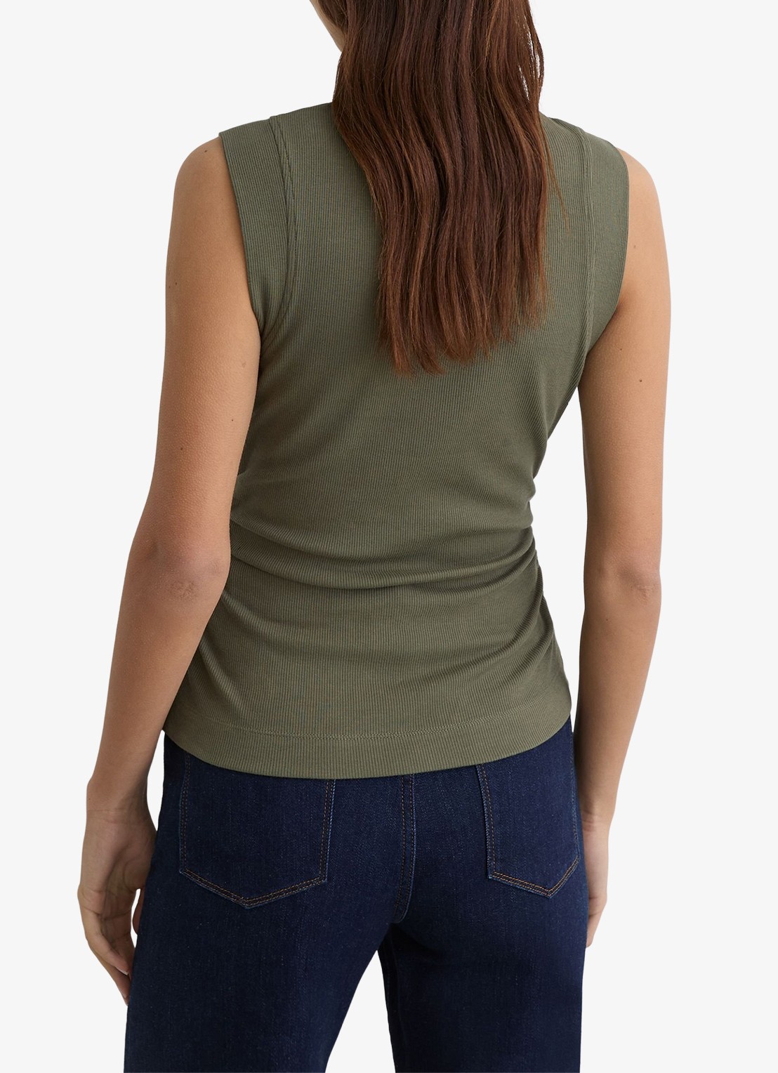 Reiss Simon ribgebreide top met opstaande kraag - achterkant khaki