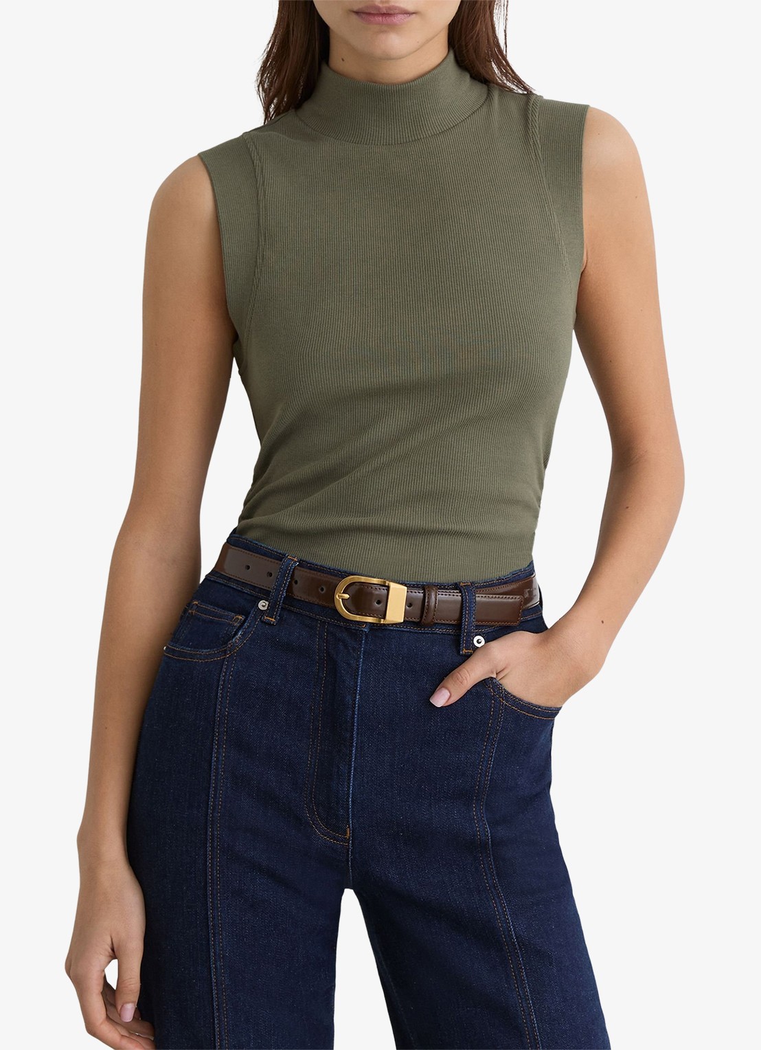 Reiss Simon ribgebreide top met opstaande kraag - detail 4 khaki