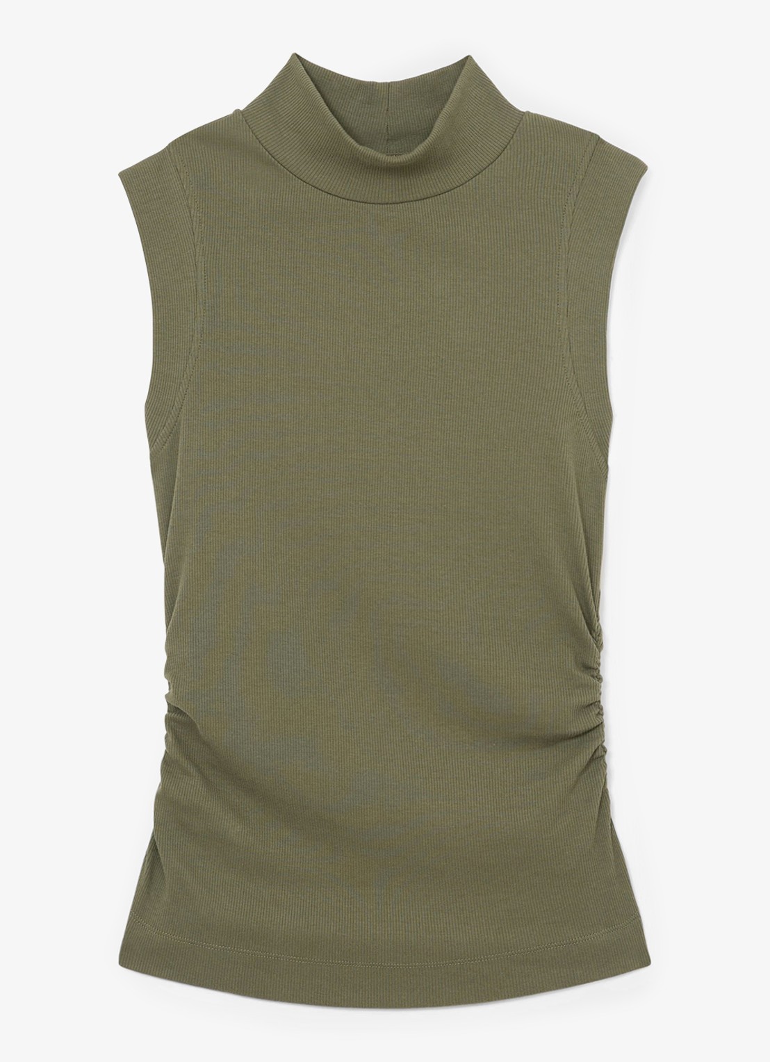 Reiss Simon ribgebreide top met opstaande kraag - voorkant 2 khaki