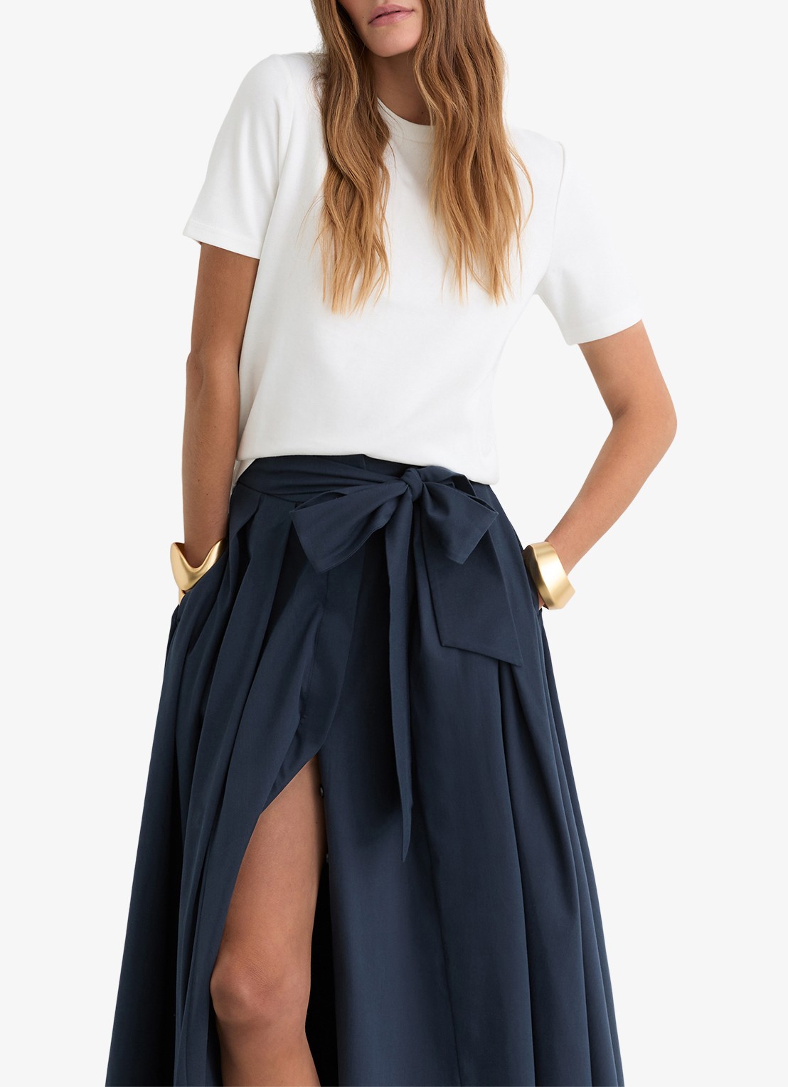 Reiss Simone geplooide maxirok van katoen blend - detail 4 blauw