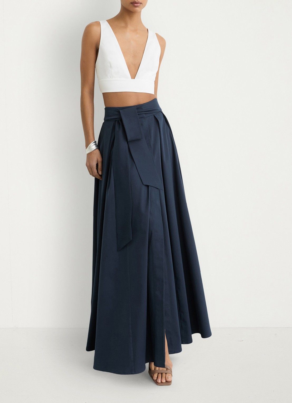 Reiss Simone geplooide maxirok van katoen blend - detail 5 blauw