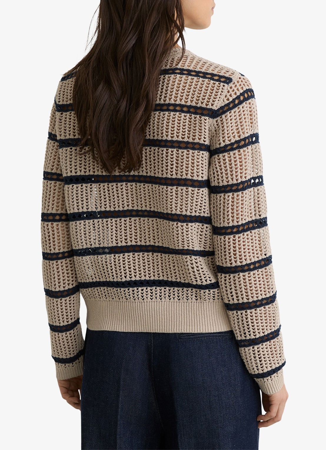 Reiss Skylar grofgebreide trui met streepprint - achterkant 3 creme