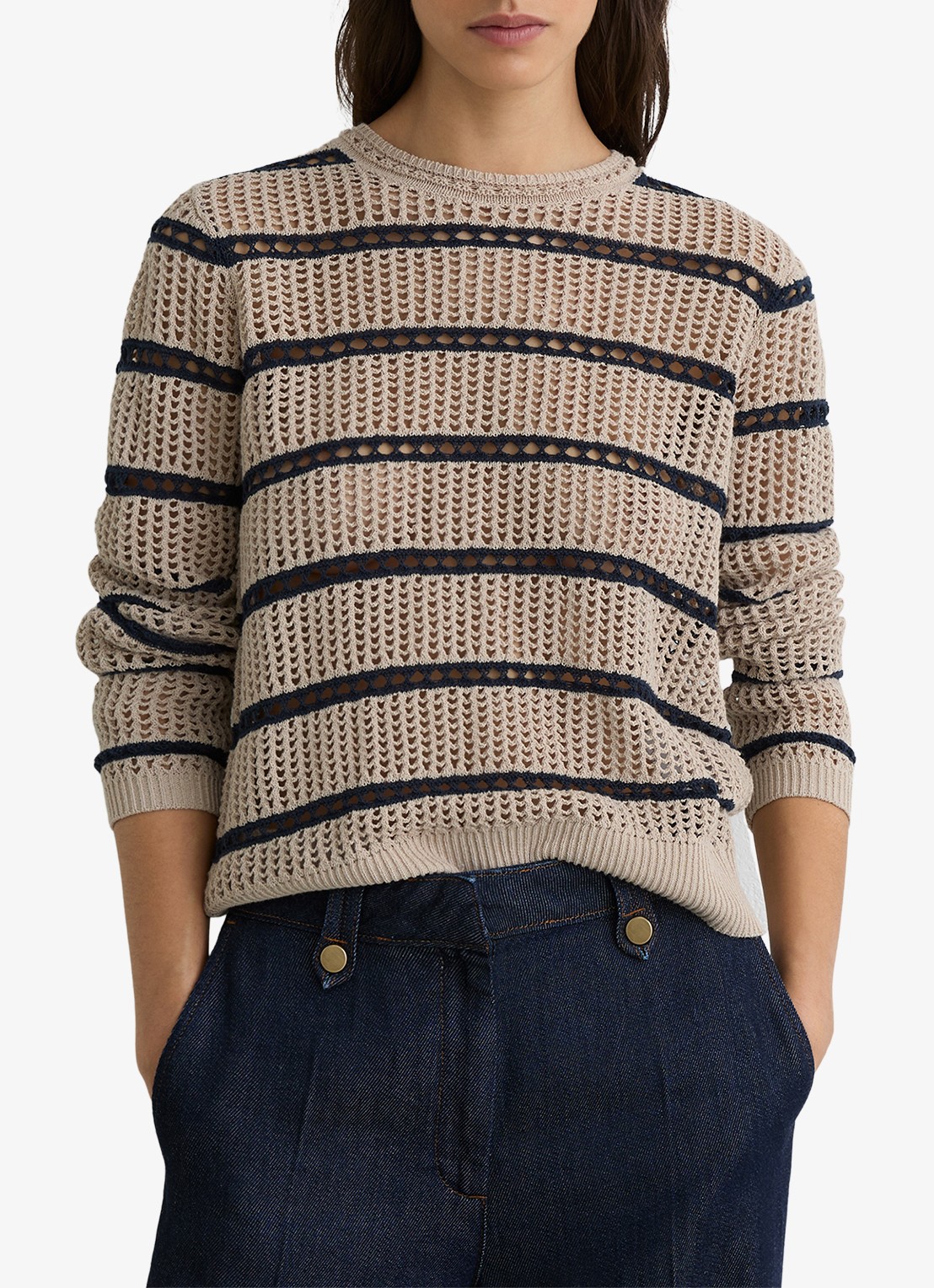 Reiss Skylar grofgebreide trui met streepprint - detail 4 creme