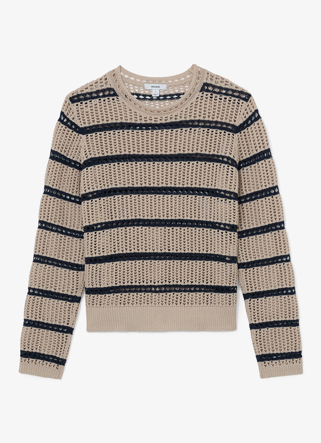 Reiss Skylar grofgebreide trui met streepprint - voorkant creme