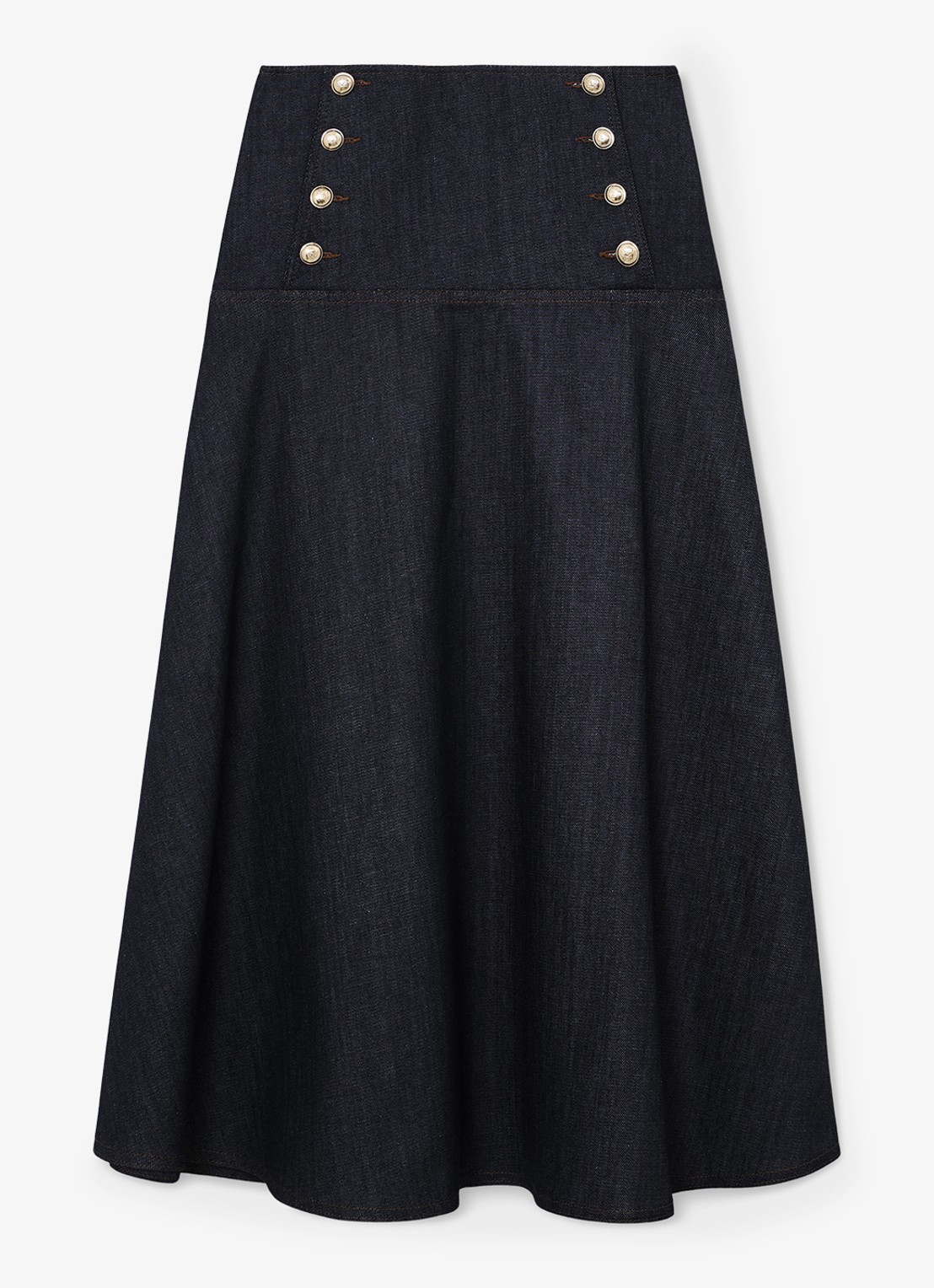 Reiss Skylar midi rok van denim met sierknopen - voorkant 6 dark blue / blauw