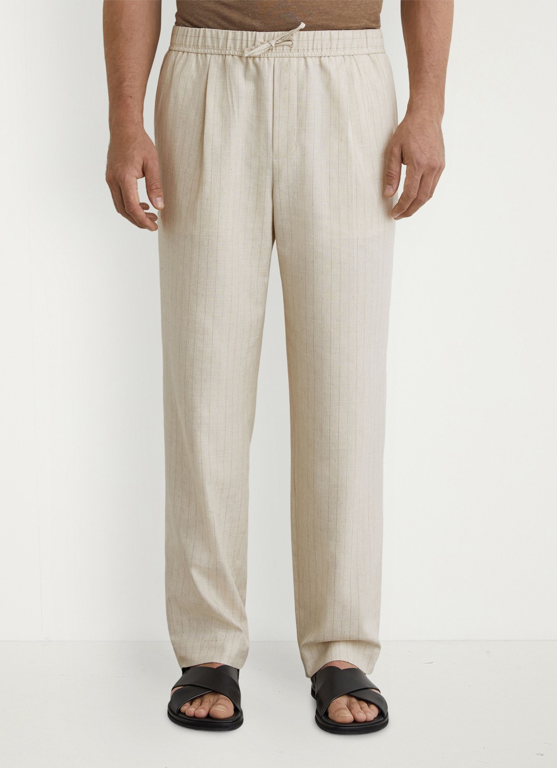 Reiss Slayman tapered fit pantalon in linnenblend met krijtstreep - detail 4 gebroken wit