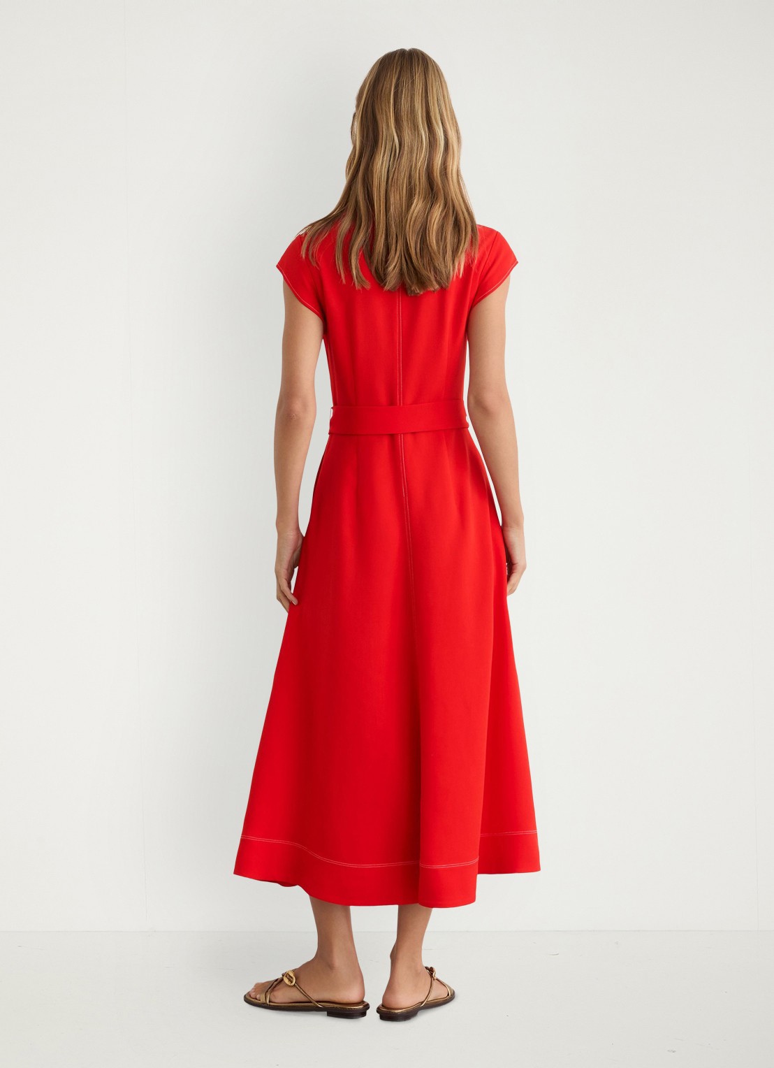 Reiss Sloane midi jurk met ceintuur - achterkant 6 rood