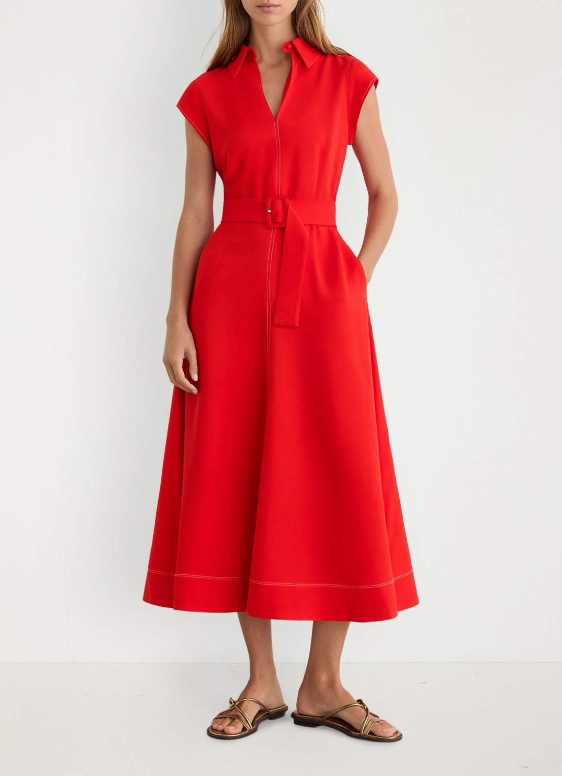 Reiss Sloane midi jurk met ceintuur - detail 2 rood