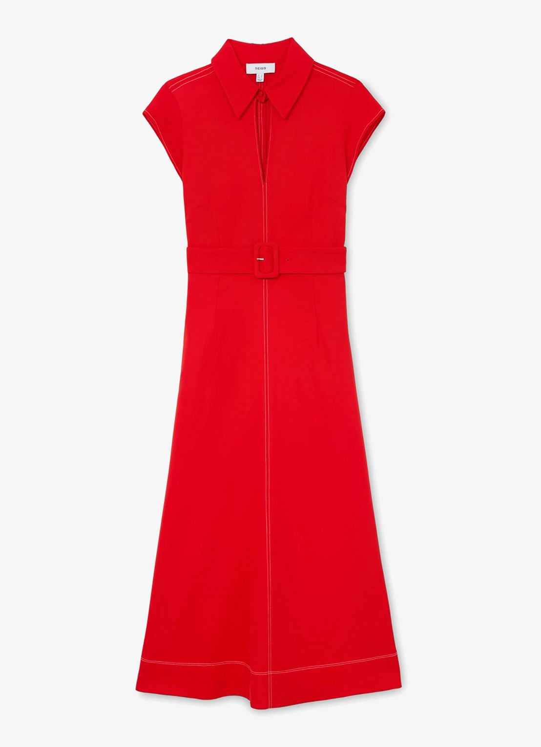 Reiss Sloane midi jurk met ceintuur - voorkant rood