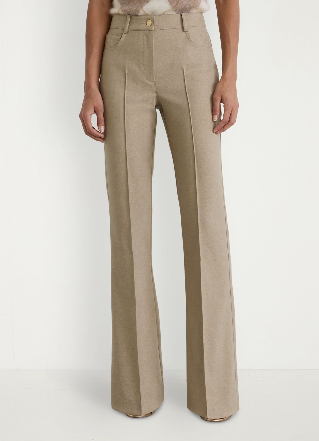 Reiss Sofia high waist flared fit broek met steekzakken - detail 4 beige