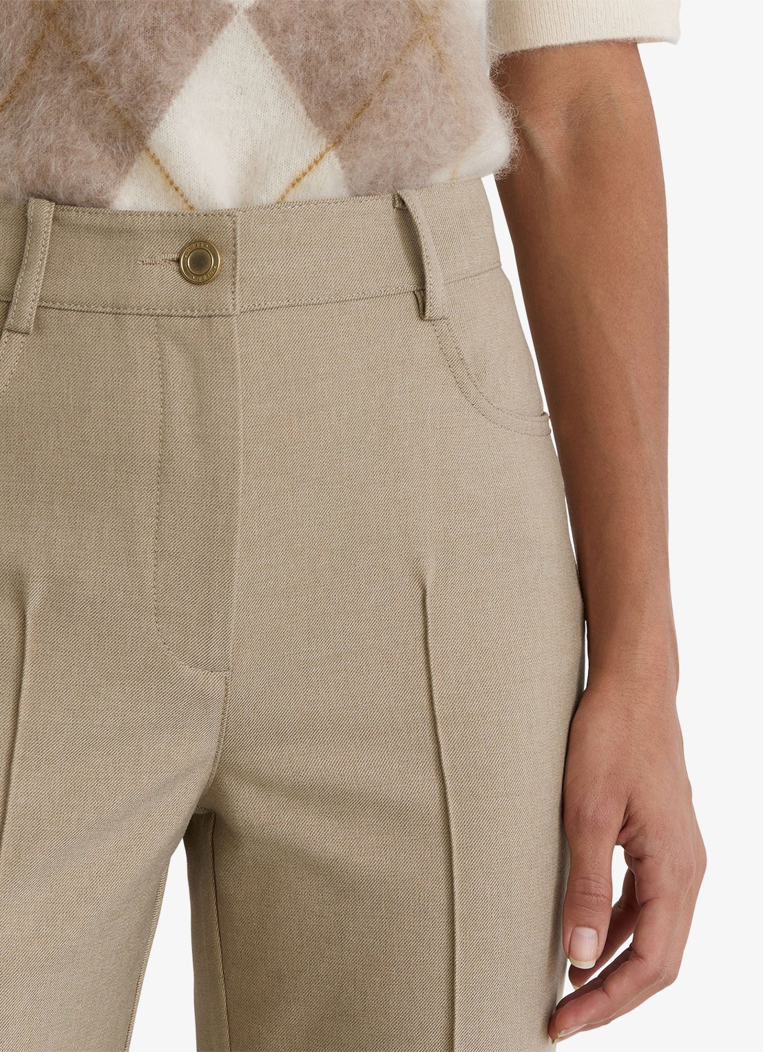 Reiss Sofia high waist flared fit broek met steekzakken - detail 5 beige