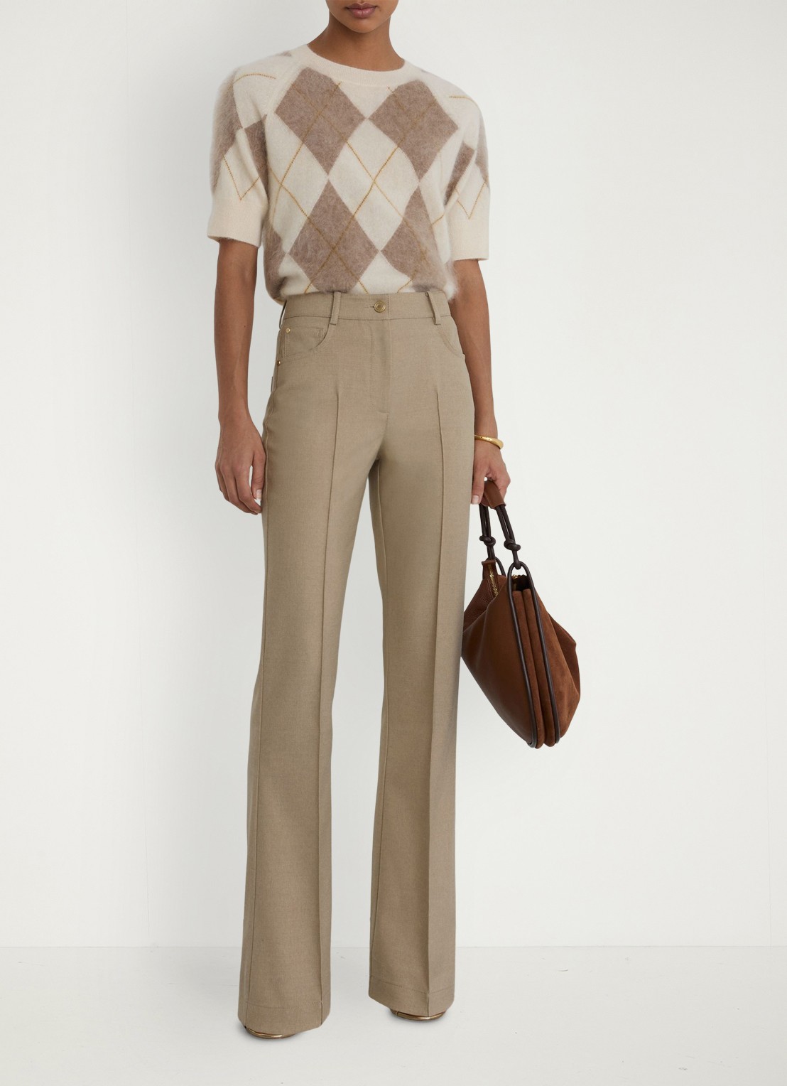 Reiss Sofia high waist flared fit pantalon met steekzakken - voorkant 5 beige