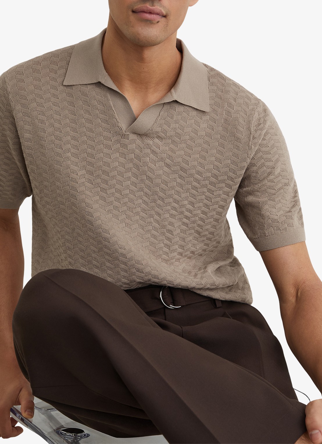 Reiss Sol regular fit polo met structuur - detail 2 taupe