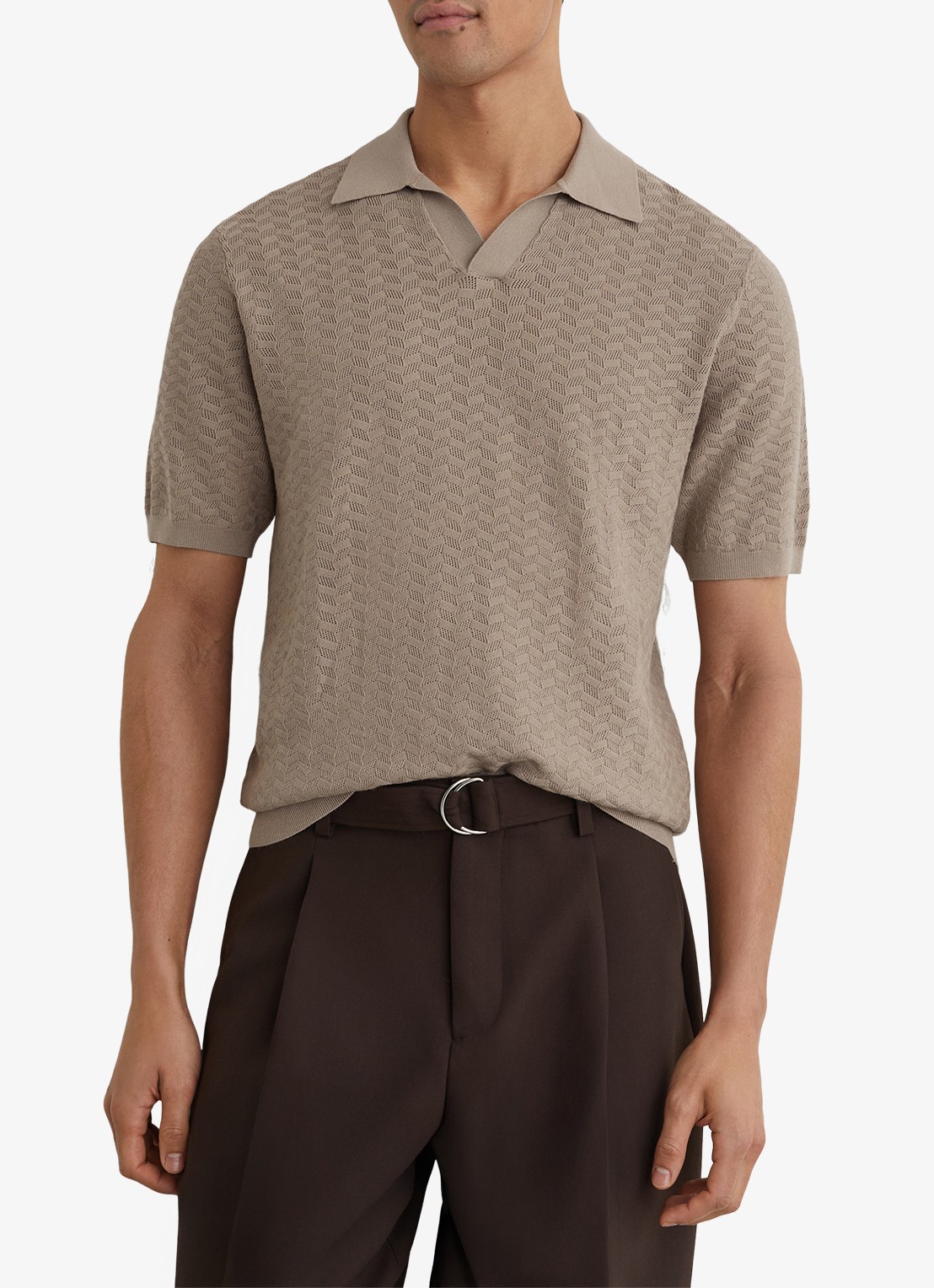 Reiss Sol regular fit polo met structuur - detail 3 taupe