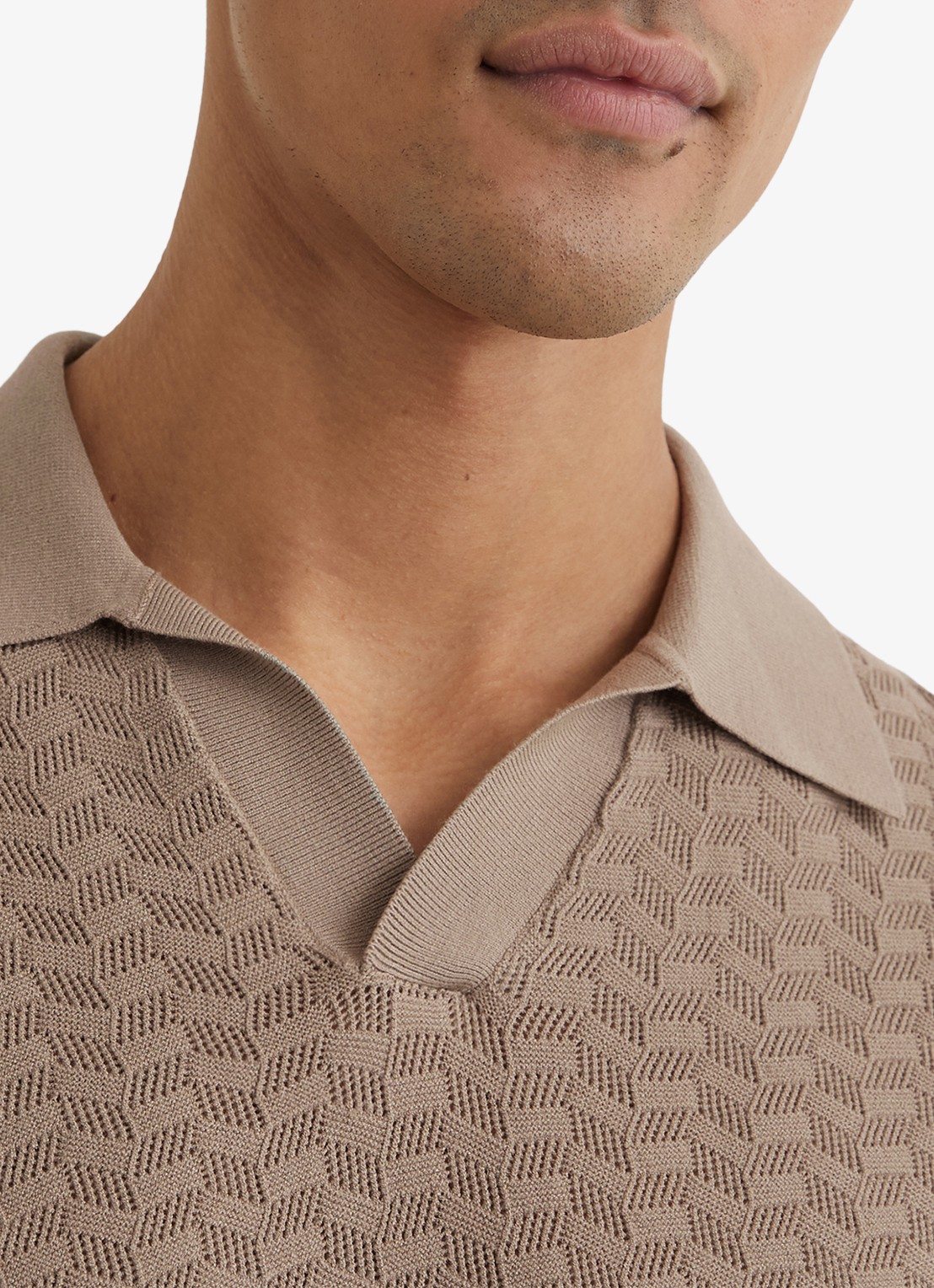 Reiss Sol regular fit polo met structuur - detail 4 taupe