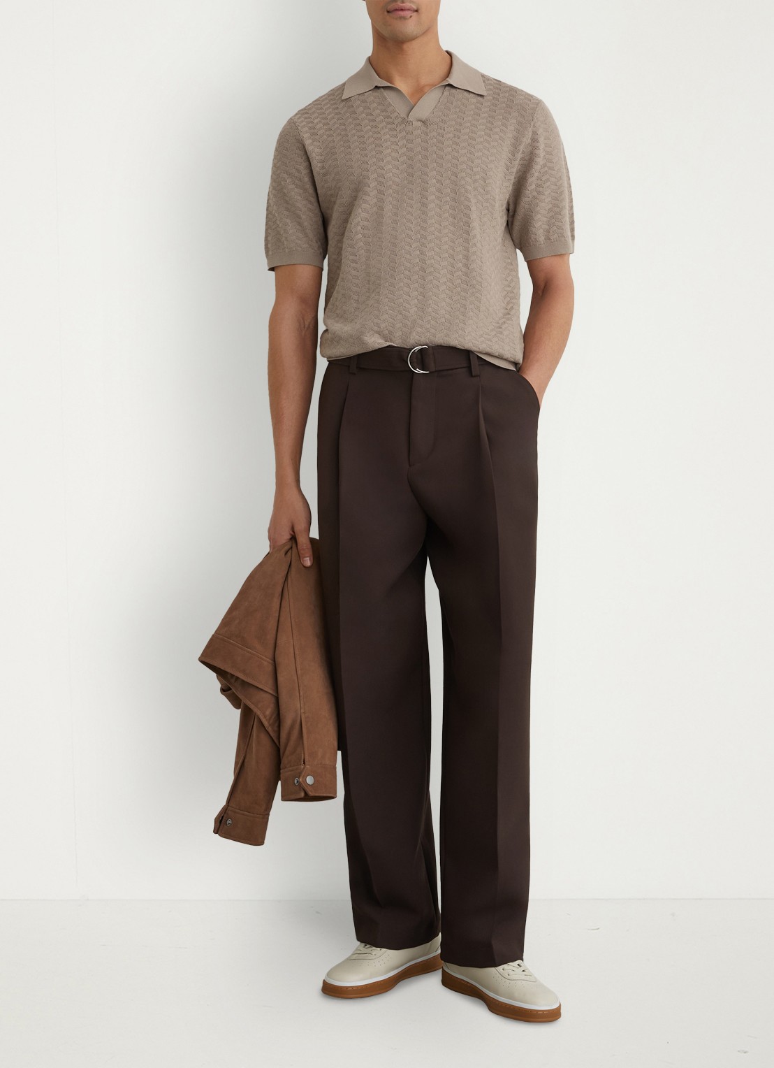Reiss Sol regular fit polo met structuur - voorkant 7 taupe