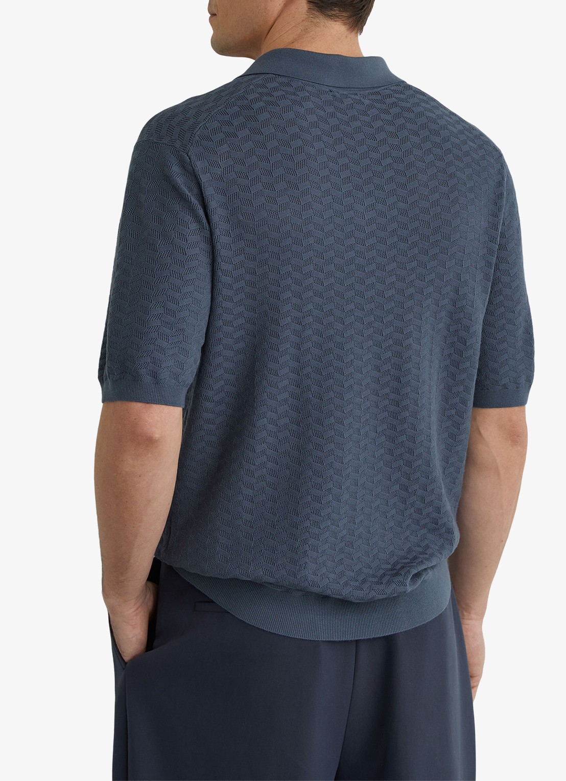 Reiss Sol regular fit polo met structuur - achterkant airforce blue / blauw