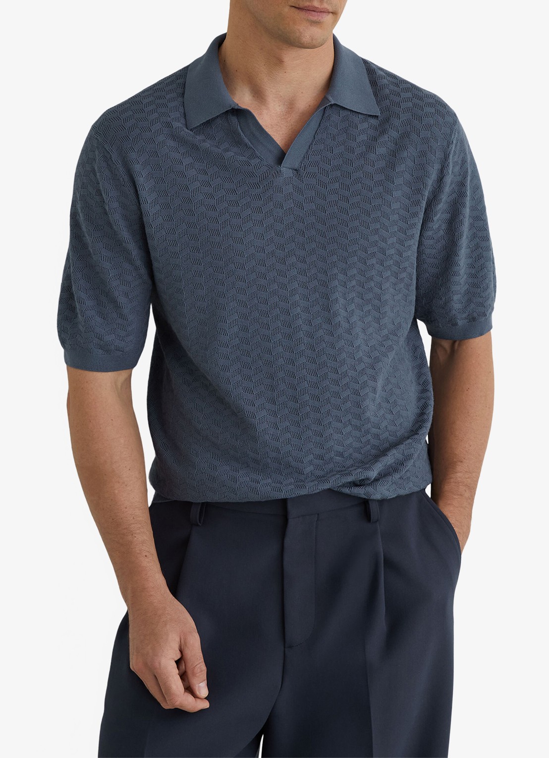 Reiss Sol regular fit polo met structuur - detail 4 airforce blue / blauw
