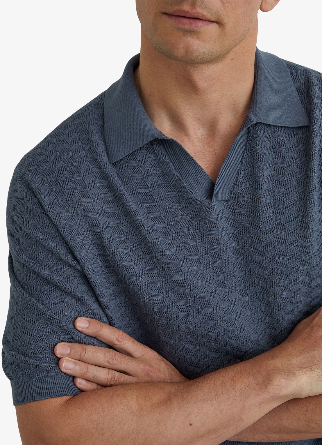 Reiss Sol regular fit polo met structuur - detail 5 airforce blue / blauw