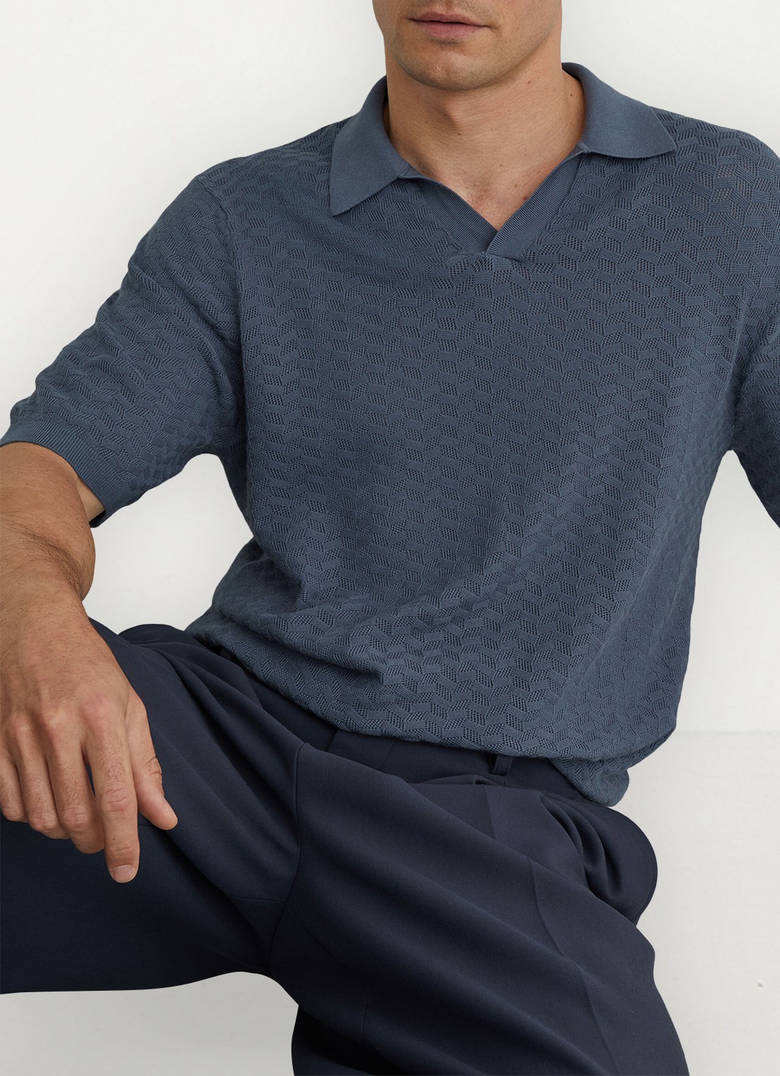 Reiss Sol regular fit polo met structuur - detail 7 airforce blue / blauw
