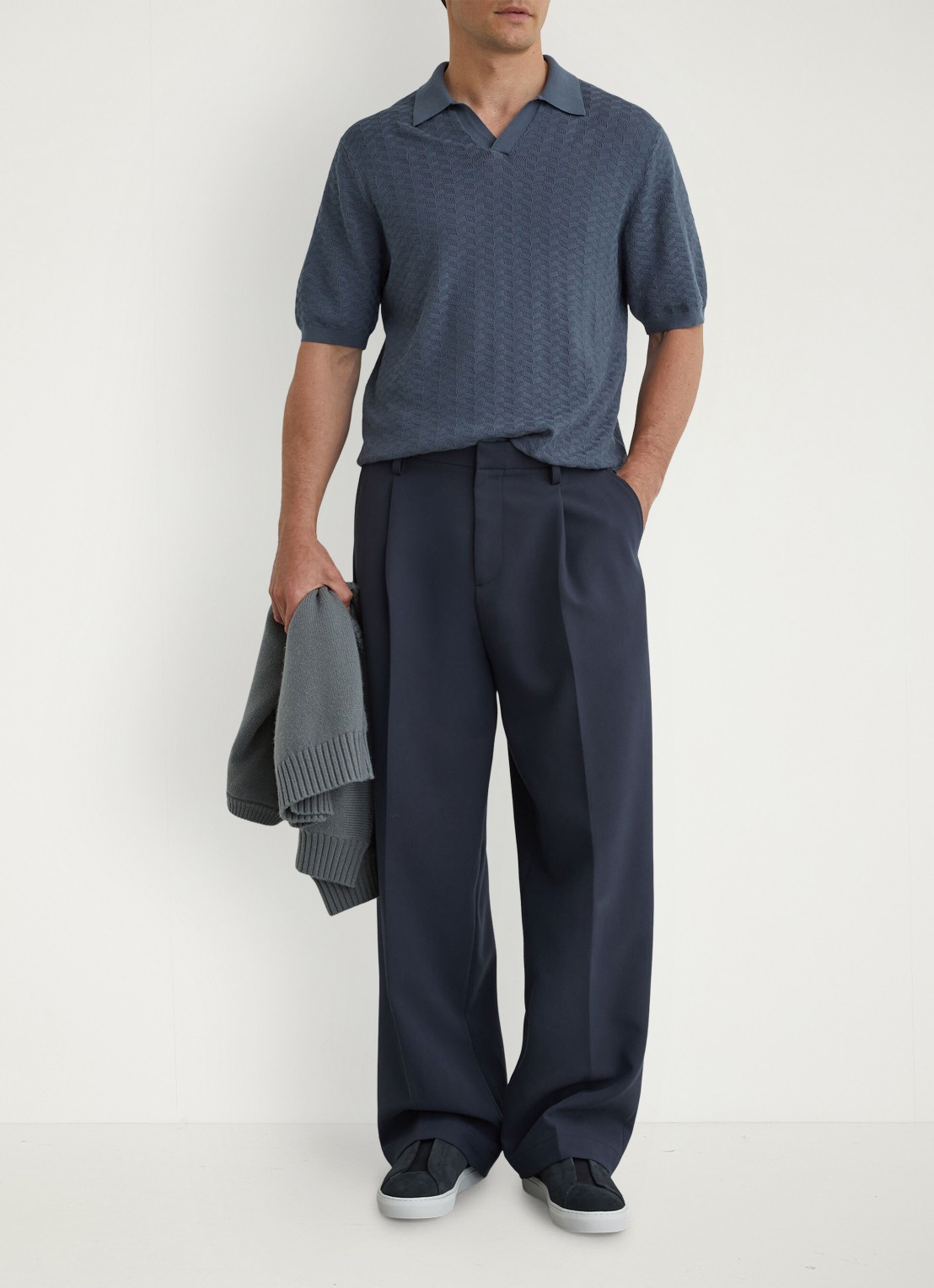 Reiss Sol regular fit polo met structuur - voorkant 3 airforce blue / blauw