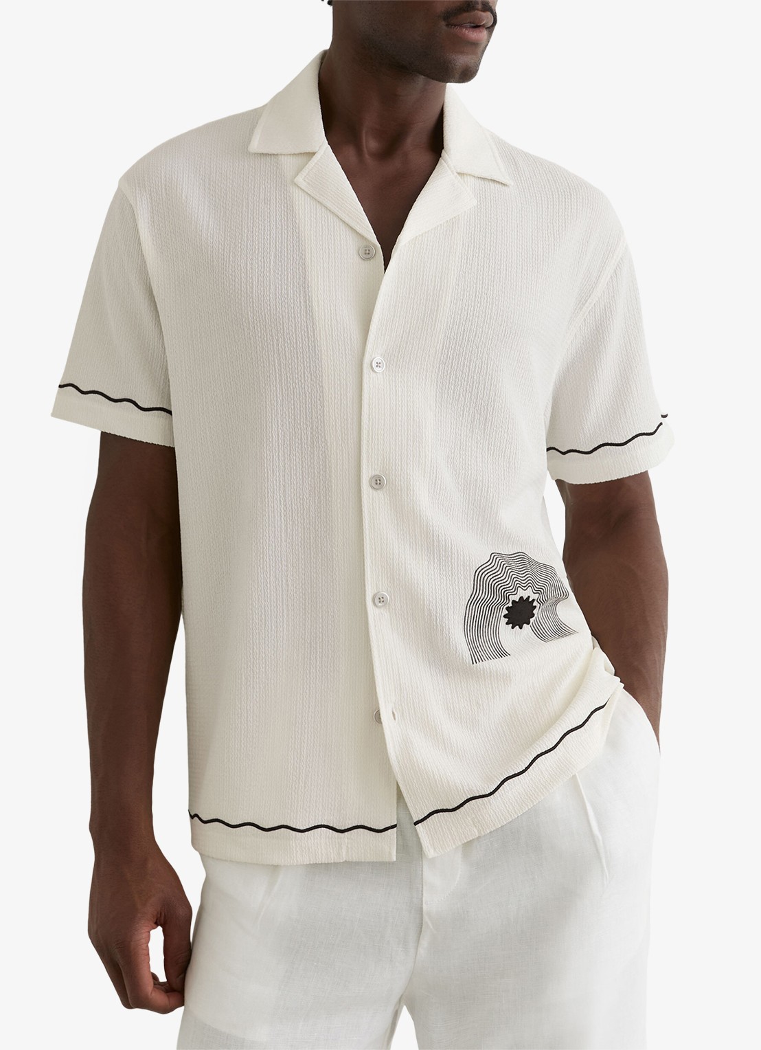 Reiss Solano regular fit overhemd met borduring - detail 4 gebroken wit