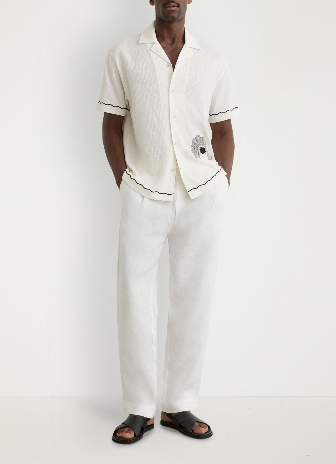 Reiss Solano regular fit overhemd met borduring - voorkant 2 gebroken wit