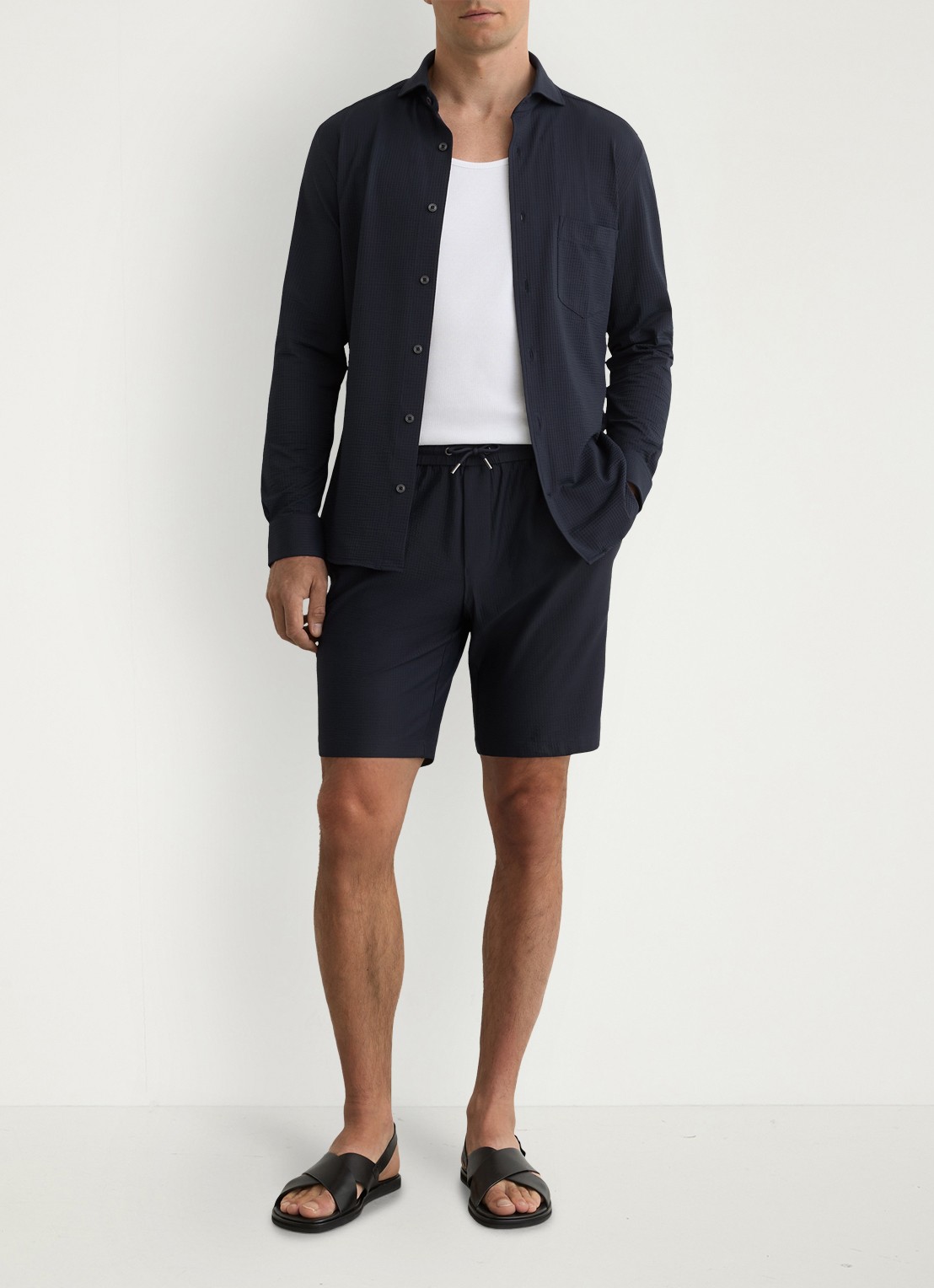 Reiss Solarko regular fit overhemd met structuur - voorkant 3 donkerblauw