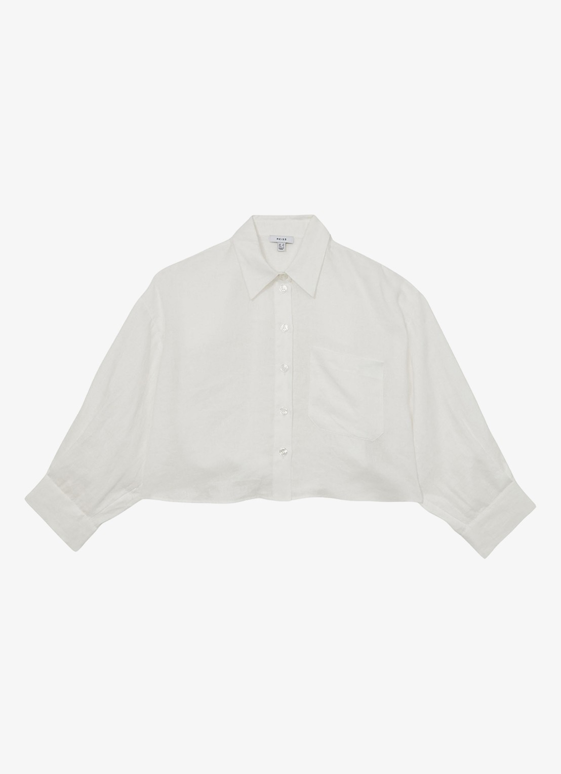 Reiss Solena oversized cropped blouse van linnen - voorkant wit