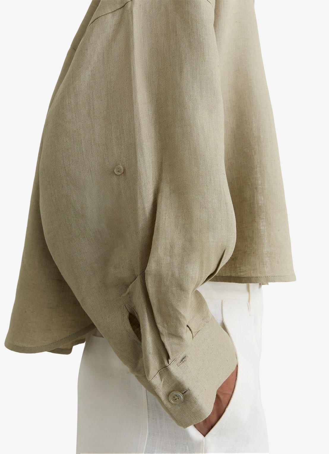 Reiss Solena oversized cropped blouse van linnen - detail 3 groen