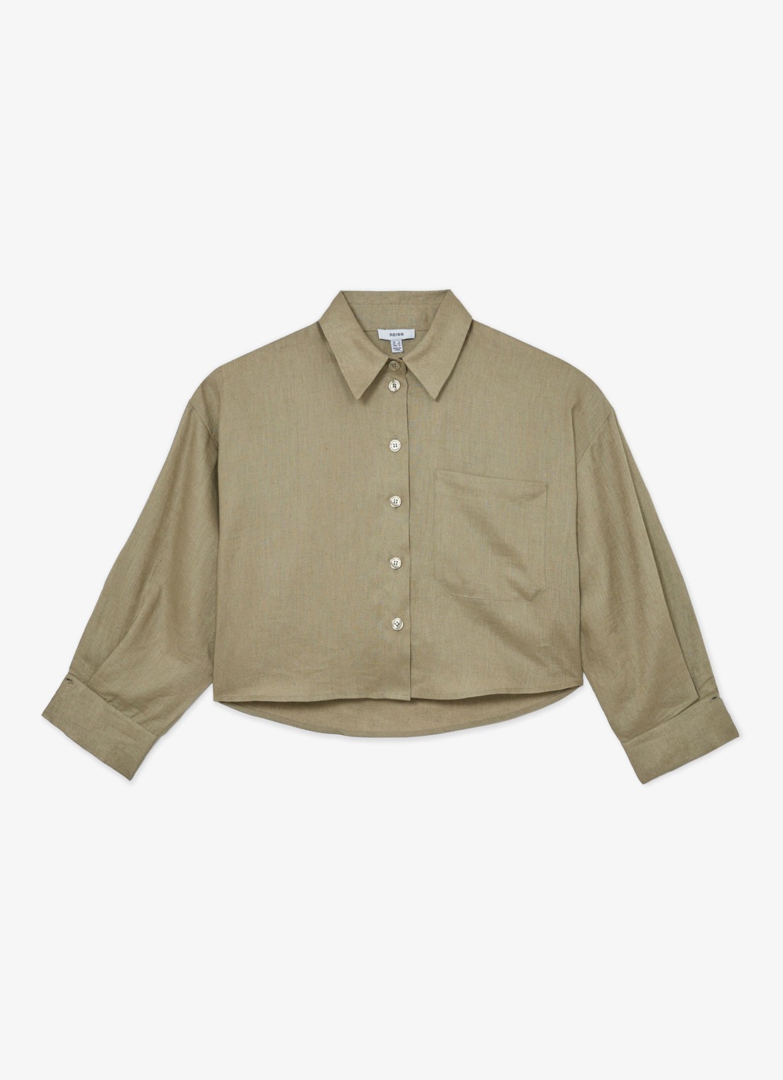 Reiss Solena oversized cropped blouse van linnen - voorkant 6 groen