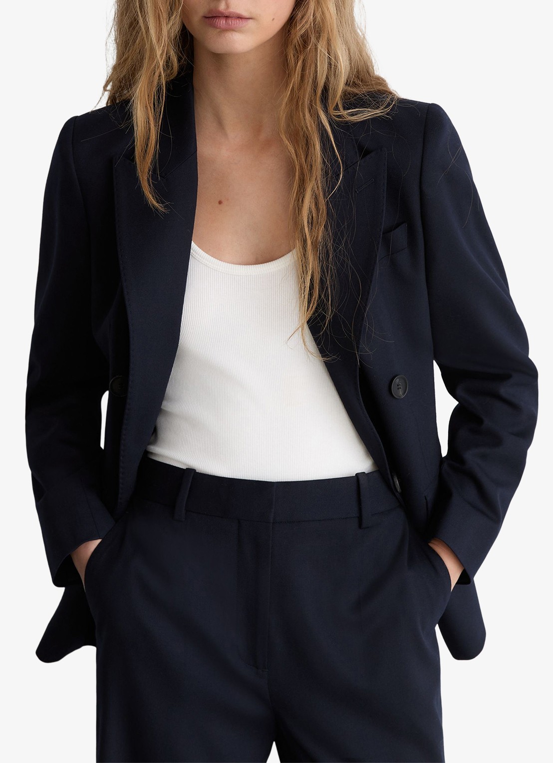 Reiss Solene high waist loose fit pantalon - detail 2 donkerblauw
