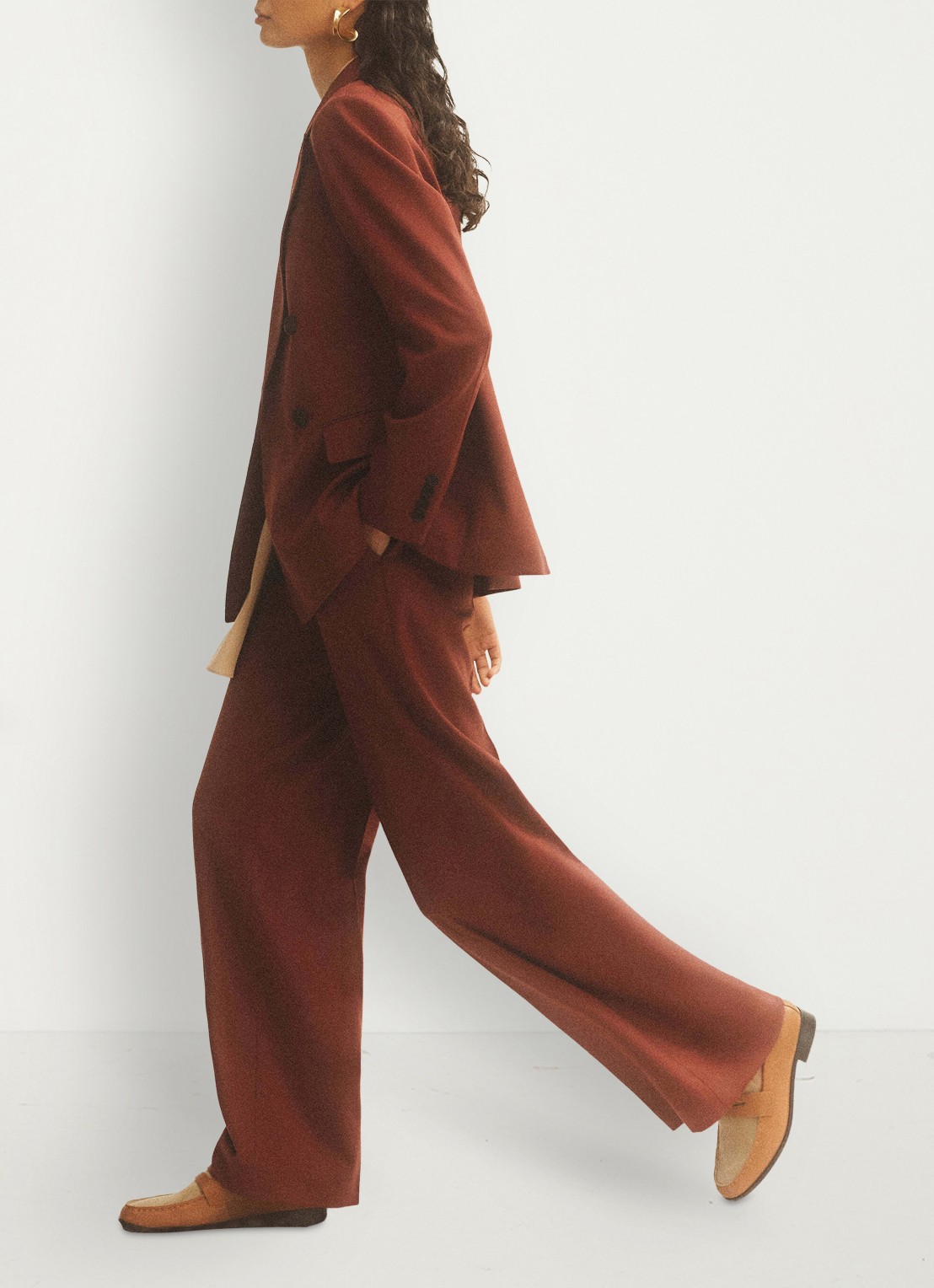 Reiss Solene high waist loose fit pantalon - detail 3 roestbruin