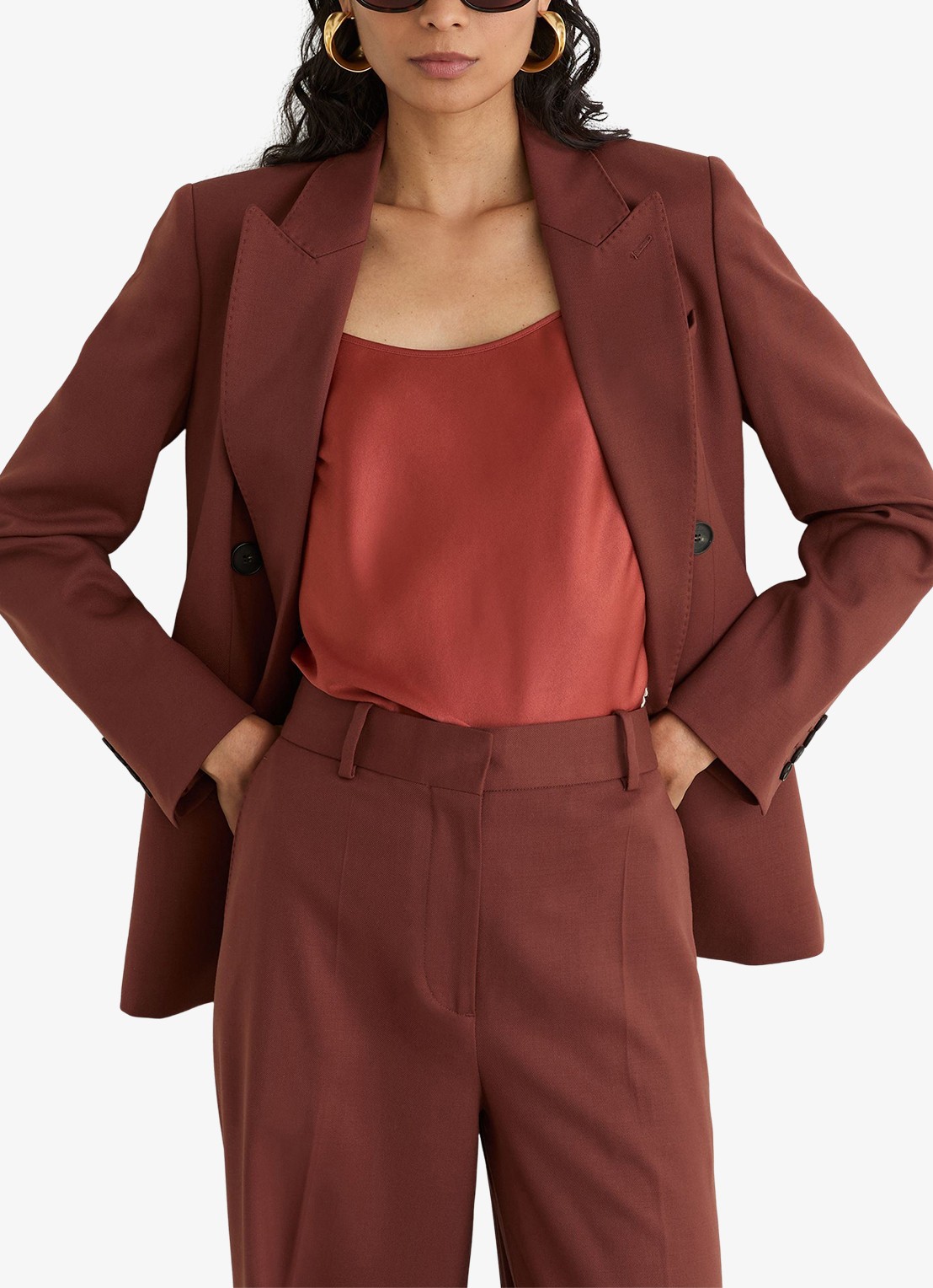 Reiss Solene high waist loose fit pantalon - detail 5 roestbruin